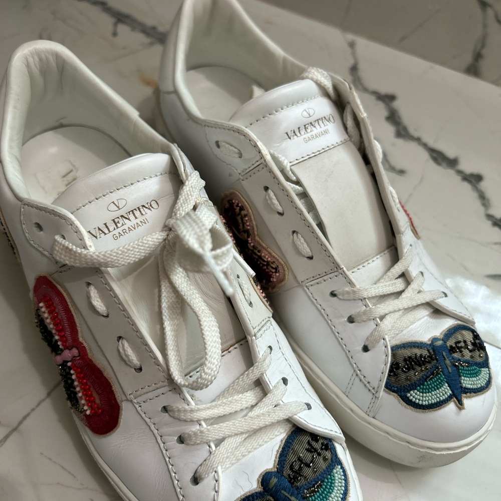 Valentino Garavani White and Red Sneakers with Minimalist Design